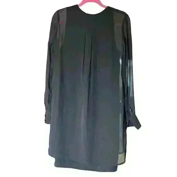 VINCE Double Layer Shirttail Dress Size 4 Black Sheer Lined Cocktail 100% Silk - Picture 3 of 5